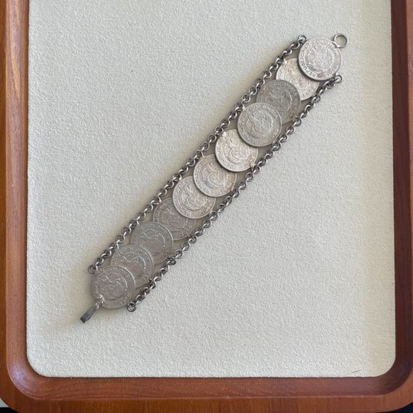 Colombian Peso Bracelet Vintage Sterling Silver - Picture 3 of 3